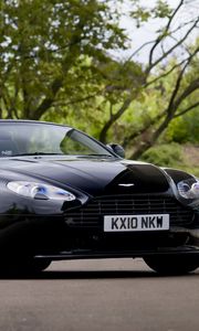 Preview wallpaper aston martin, v8, vantage, 2010, black, front view, car, tree