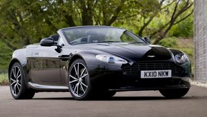 Preview wallpaper aston martin, v8, vantage, 2010, black, front view, car, tree