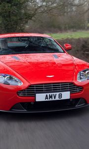 Preview wallpaper aston martin, v8, vantage, 2012, red, front view, cars, asphalt