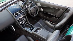 Preview wallpaper aston martin, v8, vantage, 2011, black, salon, interior, steering wheel