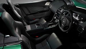 Preview wallpaper aston martin, v8, vantage, 2011, black, salon, interior, steering wheel, speedometer