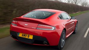 Preview wallpaper aston martin, v8, vantage, 2012, red, rear view, car, speed