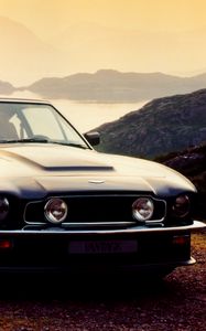 Preview wallpaper aston martin, v8, vantage, 1977, blue, front view, cars, nature