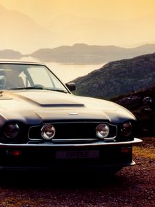 Preview wallpaper aston martin, v8, vantage, 1977, blue, front view, cars, nature