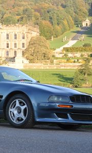 Preview wallpaper aston martin, v8, vantage, 1998, blue, side view, cars, nature, trees