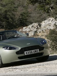 Preview wallpaper aston martin, v8, vantage, 2006, beige, side view, style, cabriolet, forest