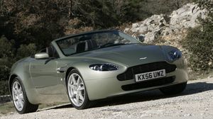 Preview wallpaper aston martin, v8, vantage, 2006, beige, side view, style, cabriolet, forest