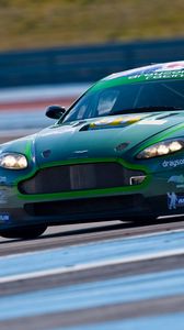 Preview wallpaper aston martin, v8, vantage, 2009, green, front view, cars, sports