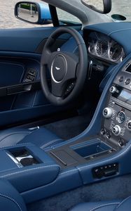 Preview wallpaper aston martin, v8, vantage, 2008, blue, salon, interior, steering wheel, speedometer
