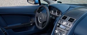 Preview wallpaper aston martin, v8, vantage, 2008, blue, salon, interior, steering wheel, speedometer