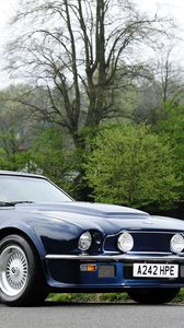 Preview wallpaper aston martin, v8, vantage, 1977, blue, side view, retro, auto