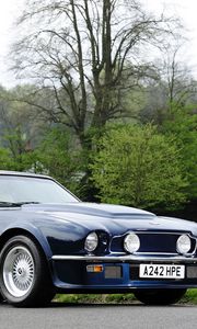 Preview wallpaper aston martin, v8, vantage, 1977, blue, side view, retro, auto