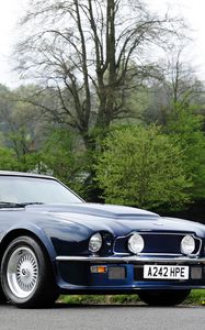 Preview wallpaper aston martin, v8, vantage, 1977, blue, side view, retro, auto