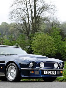 Preview wallpaper aston martin, v8, vantage, 1977, blue, side view, retro, auto