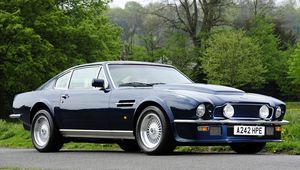 Preview wallpaper aston martin, v8, vantage, 1977, blue, side view, retro, auto