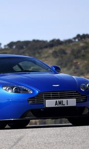 Preview wallpaper aston martin, v8, vantage, 2011, blue, front view, style, nature