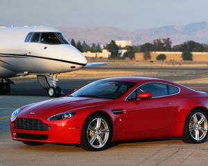 Preview wallpaper aston martin, v8, vantage, 2008, red, side view, style, plane