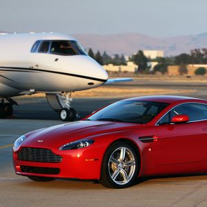 Preview wallpaper aston martin, v8, vantage, 2008, red, side view, style, plane