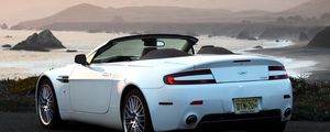 Preview wallpaper aston martin, v8, vantage, 2008, white, rear view, cabriolet, mountains, sunset