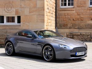 Preview wallpaper aston martin, v8, vantage, 2009, gray, side view, cabriolet, style, building