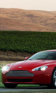 Preview wallpaper aston martin, v8, vantage, 2008, red, front view, style, mountain