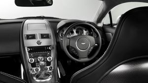 Preview wallpaper aston martin, v8, vantage, 2008, black, salon, interior, steering wheel, speedometer, style