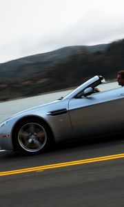 Preview wallpaper aston martin, v8, vantage, 2008, silver metallic, side view, cars, asphalt