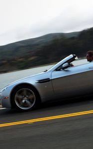 Preview wallpaper aston martin, v8, vantage, 2008, silver metallic, side view, cars, asphalt