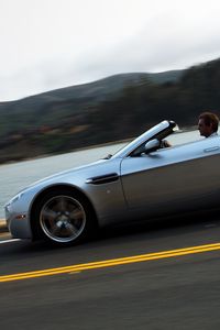 Preview wallpaper aston martin, v8, vantage, 2008, silver metallic, side view, cars, asphalt