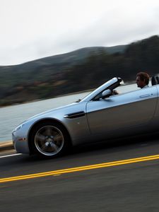 Preview wallpaper aston martin, v8, vantage, 2008, silver metallic, side view, cars, asphalt