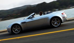 Preview wallpaper aston martin, v8, vantage, 2008, silver metallic, side view, cars, asphalt