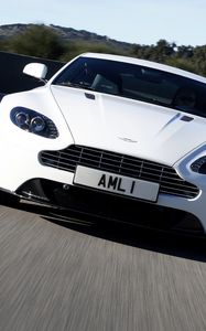 Preview wallpaper aston martin, v8, vantage, 2011, white, front view, car, asphalt