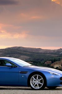 Preview wallpaper aston martin, v8, vantage, 2005, blue, side view, cars, nature