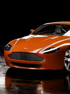 Preview wallpaper aston martin, v8, vantage, 2008, orange, front view, reflection