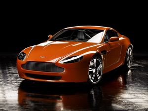 Preview wallpaper aston martin, v8, vantage, 2008, orange, front view, reflection