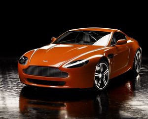 Preview wallpaper aston martin, v8, vantage, 2008, orange, front view, reflection