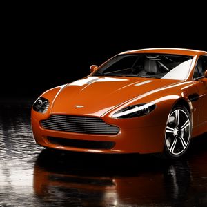 Preview wallpaper aston martin, v8, vantage, 2008, orange, front view, reflection