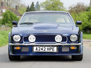 Preview wallpaper aston martin, v8, vantage, 1977, blue, front view, cars, trees