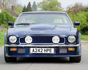 Preview wallpaper aston martin, v8, vantage, 1977, blue, front view, cars, trees