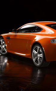 Preview wallpaper aston martin, v8, vantage, 2008, orange, side view, auto, reflection