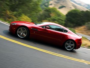 Preview wallpaper aston martin, v8, vantage, 2008, red, side view, style, asphalt