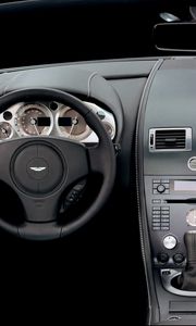 Preview wallpaper aston martin, v8, vantage, black, salon, interior, steering wheel, speedometer