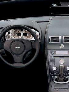 Preview wallpaper aston martin, v8, vantage, black, salon, interior, steering wheel, speedometer