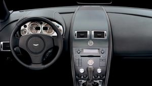 Preview wallpaper aston martin, v8, vantage, black, salon, interior, steering wheel, speedometer