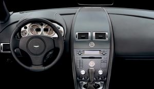 Preview wallpaper aston martin, v8, vantage, black, salon, interior, steering wheel, speedometer