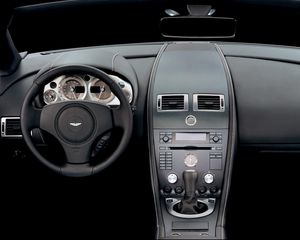 Preview wallpaper aston martin, v8, vantage, black, salon, interior, steering wheel, speedometer