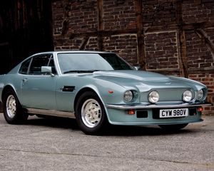 Preview wallpaper aston martin, v8, vantage, 1977, blue, front view, car, retro