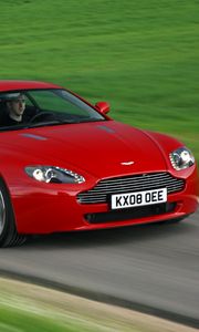 Preview wallpaper aston martin, v8, vantage, 2008, red, front view, grass