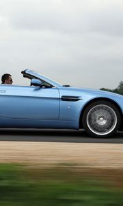 Preview wallpaper aston martin, v8, vantage, 2008, blue, side view, cabriolet, asphalt