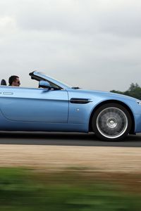 Preview wallpaper aston martin, v8, vantage, 2008, blue, side view, cabriolet, asphalt